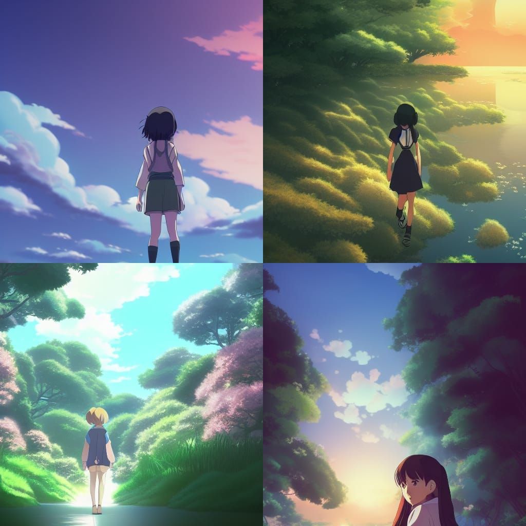 Anime Girl in a Studio Ghibli Style Sky