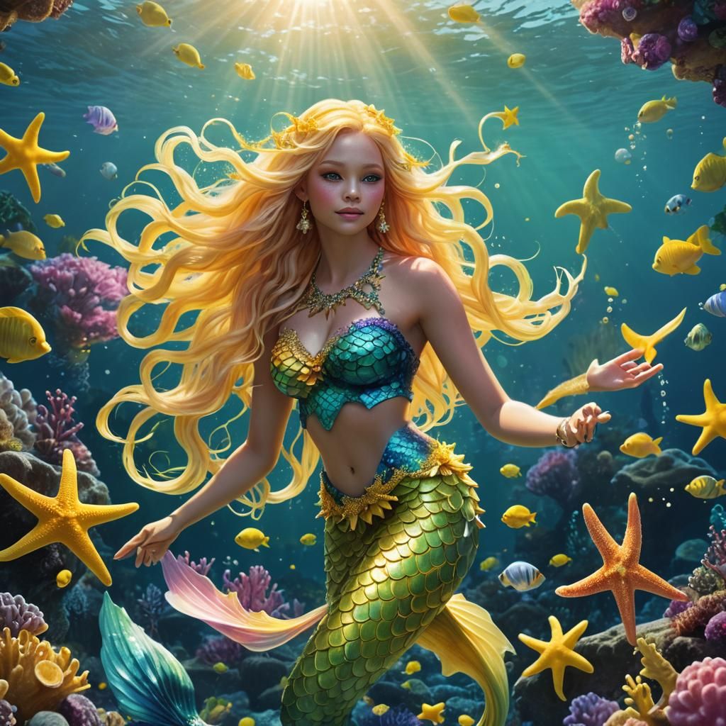 Radiant Mermaid in Sunlit Ocean: Digital Matte Painting