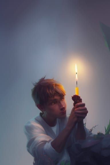 Dreamy Boy with Candle: Hyperdetailed Concept Art