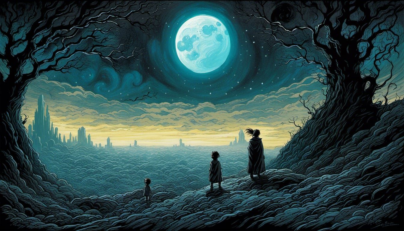 Eerie Cosmic Moonscape in Dark Fantasy Style