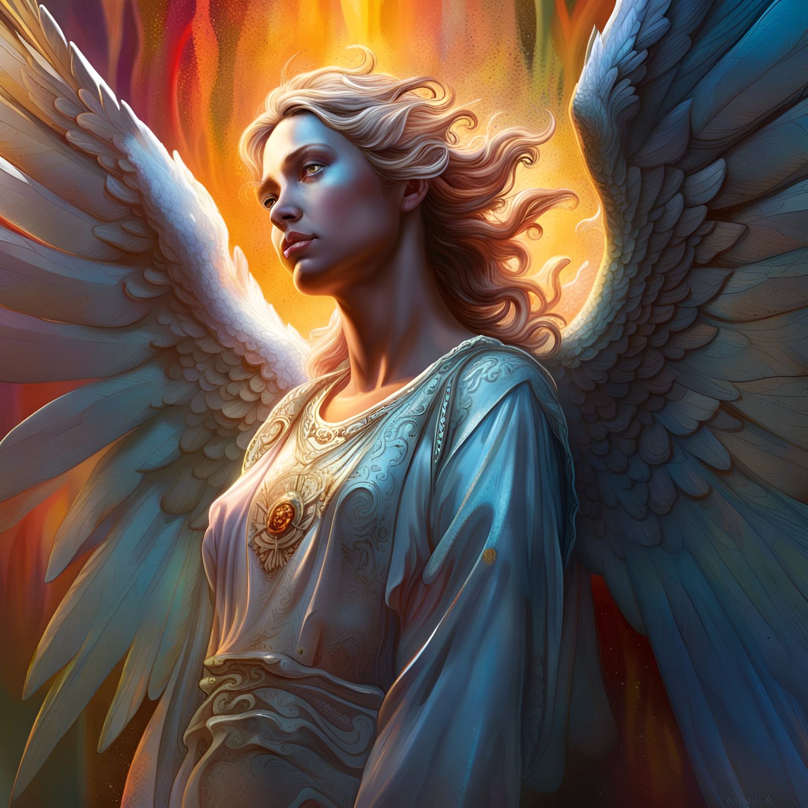 Hyperrealistic Guardian Angel in Dramatic Lighting