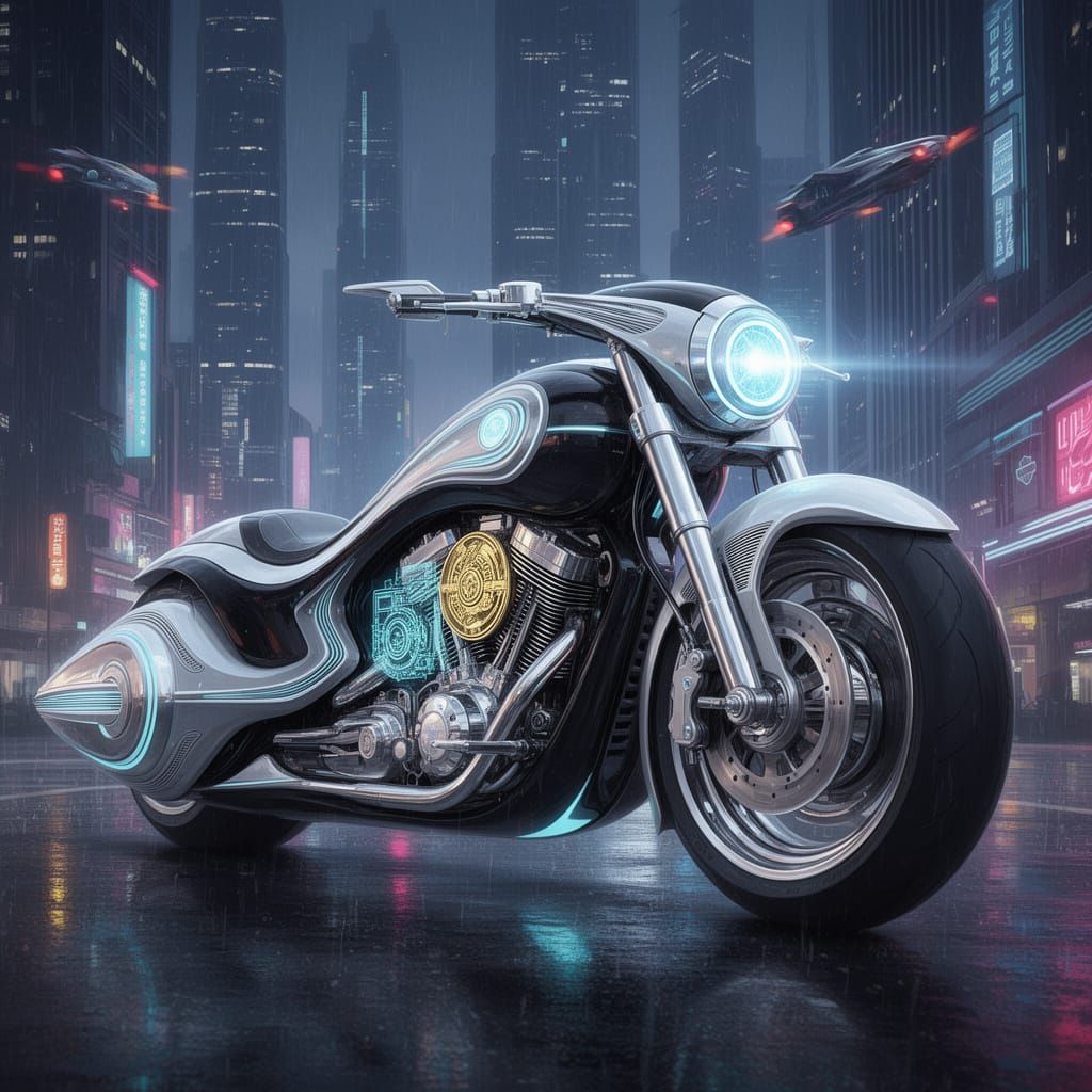 Futuristic Harley Davidson Concept Art in Syd Mead Style