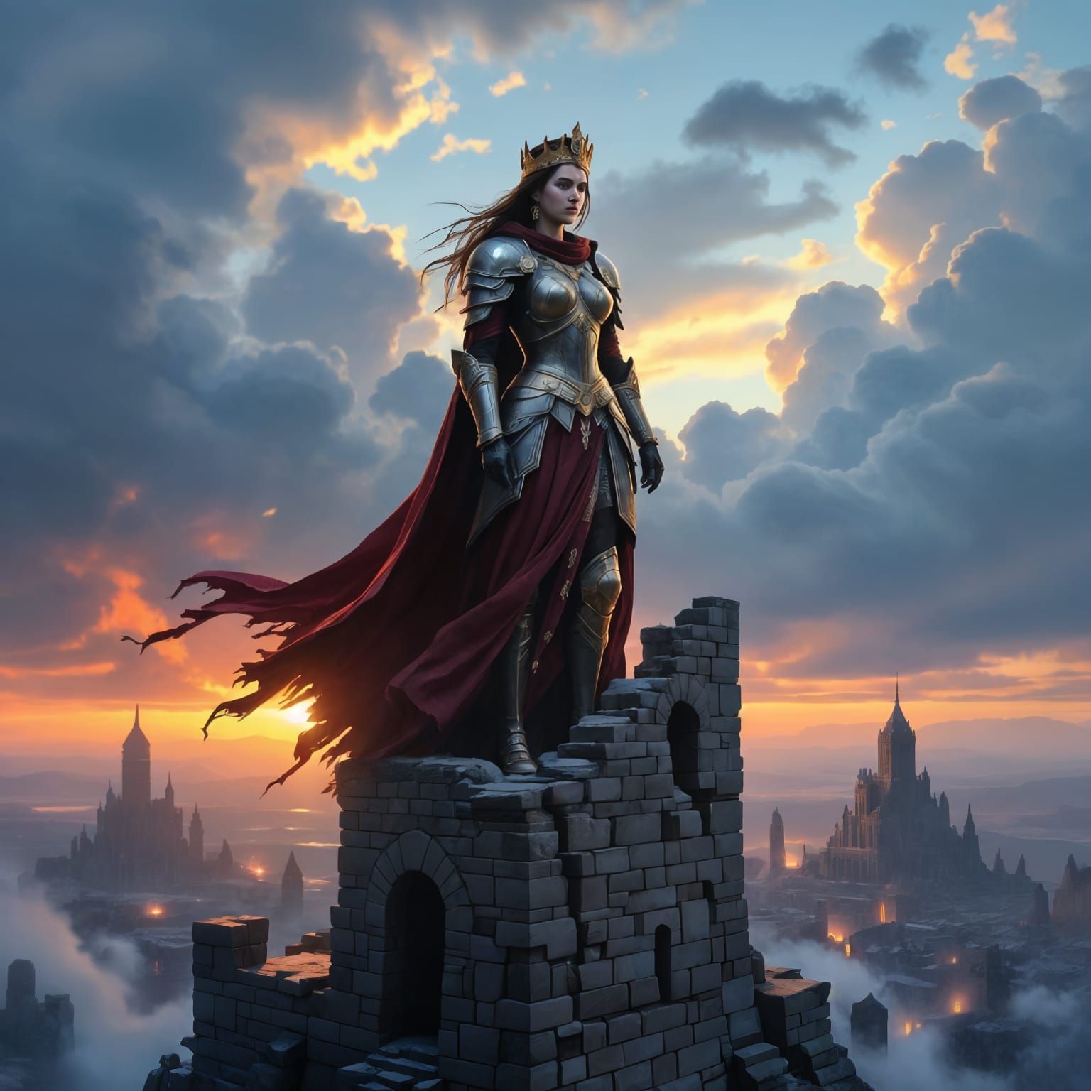 Fallen Queen Stands Defiant Amidst Ruined Kingdom