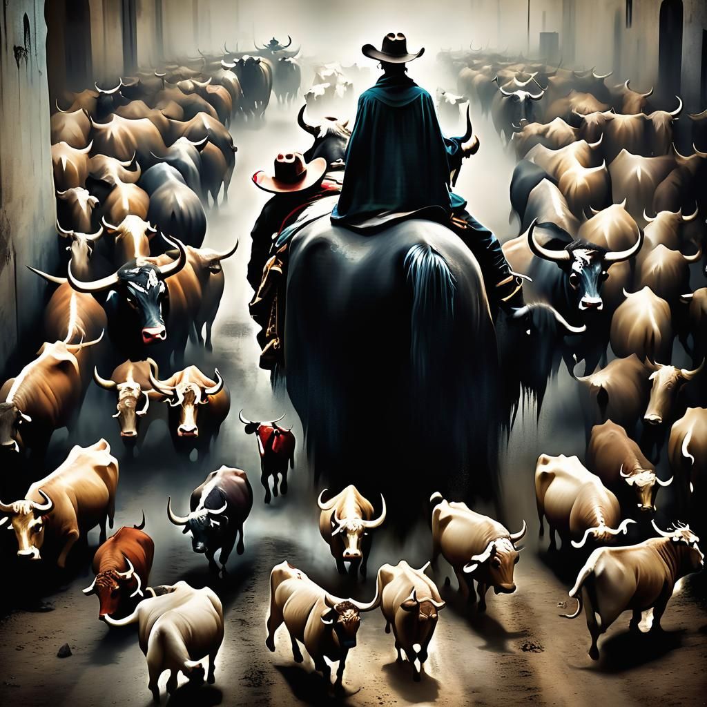 Tiny Cowboy Leads Giant Bull Herd