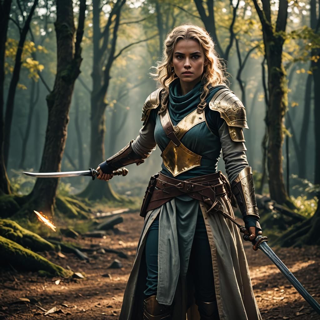 Aasimar Rogue with Rapier: Cinematic Film Still