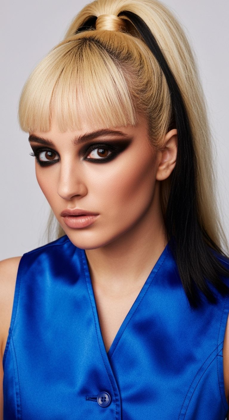 High Fashion Editorial Portrait of Woman in Blue Vest