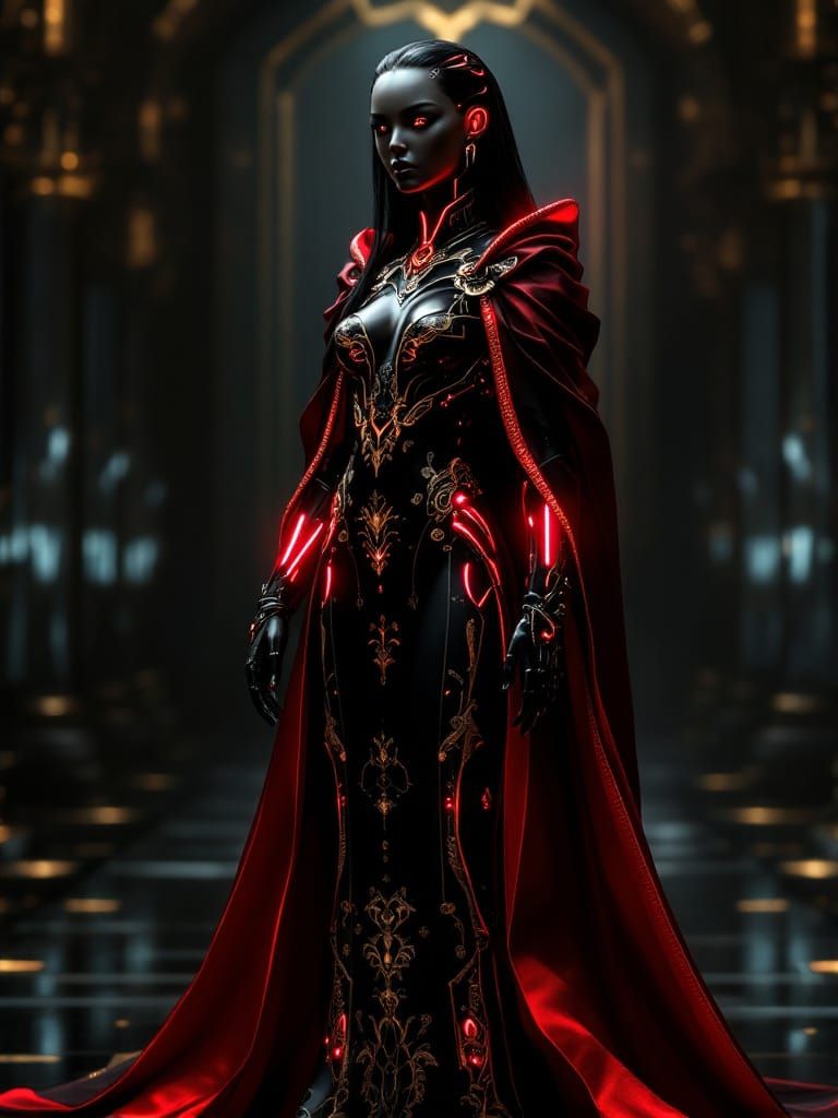 Female Android Empress in Futuristic Royal Gown