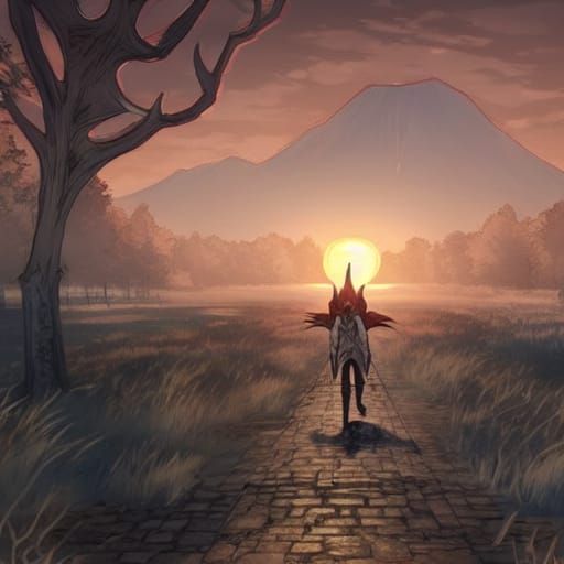 Man Walks Straight Path as White Stag Appears