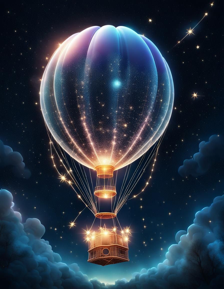 Sparkling Balloon Soaring Through Astral Sky