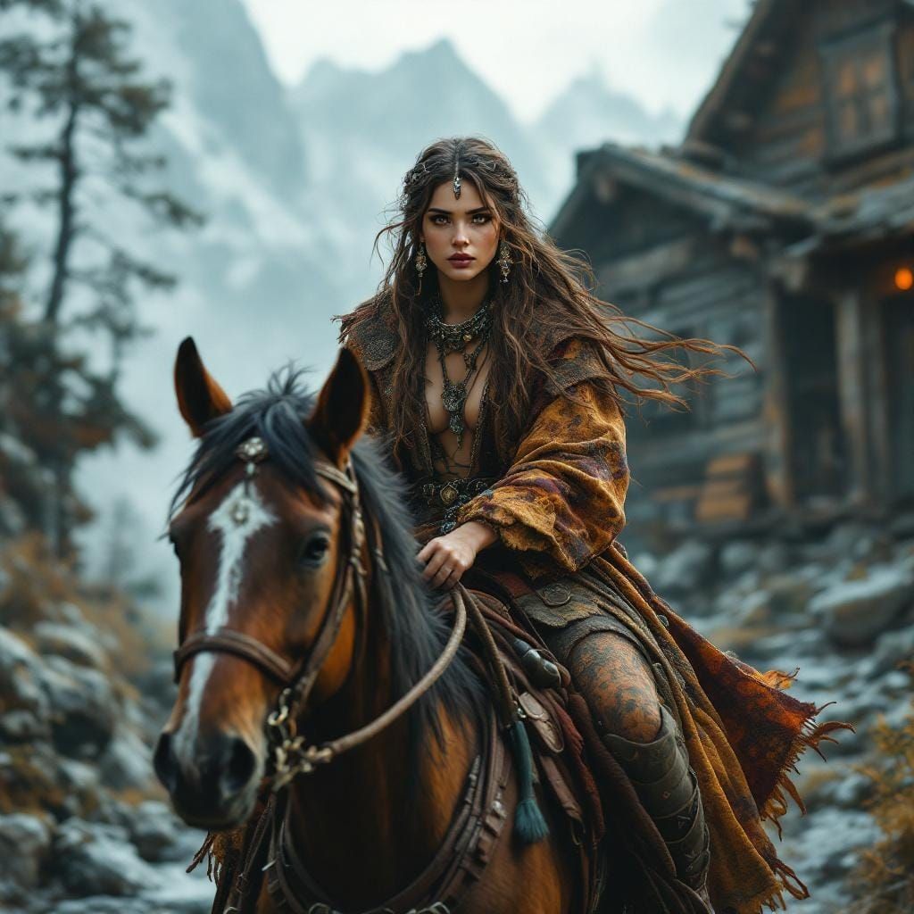 Boho Woman and Bandit in Misty Mountains