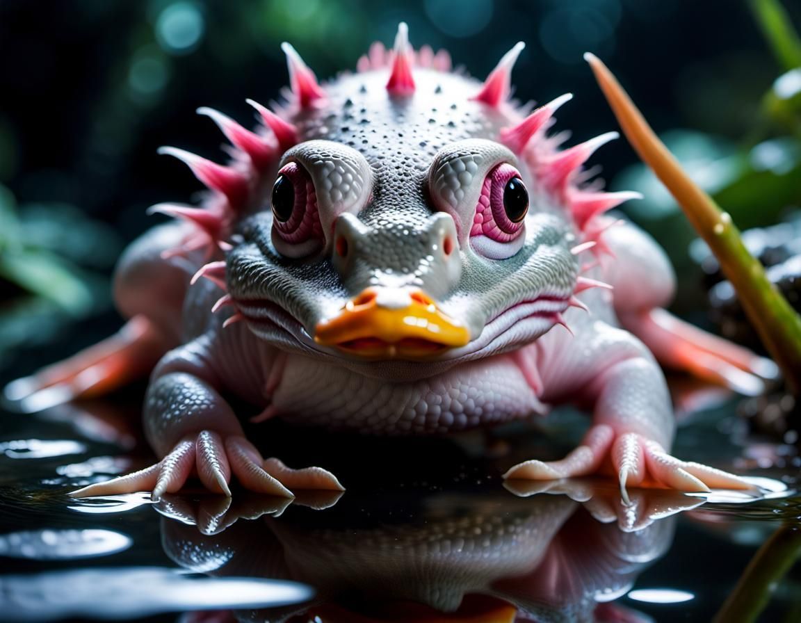 Axolotl Duck Hybrid in Jurassic Landscape