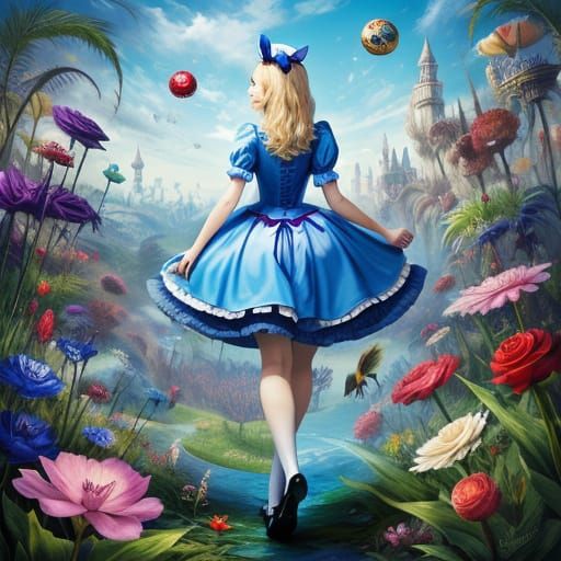 Whimsical Wonderland Fantasy in a Cyberpunk Aesthetic