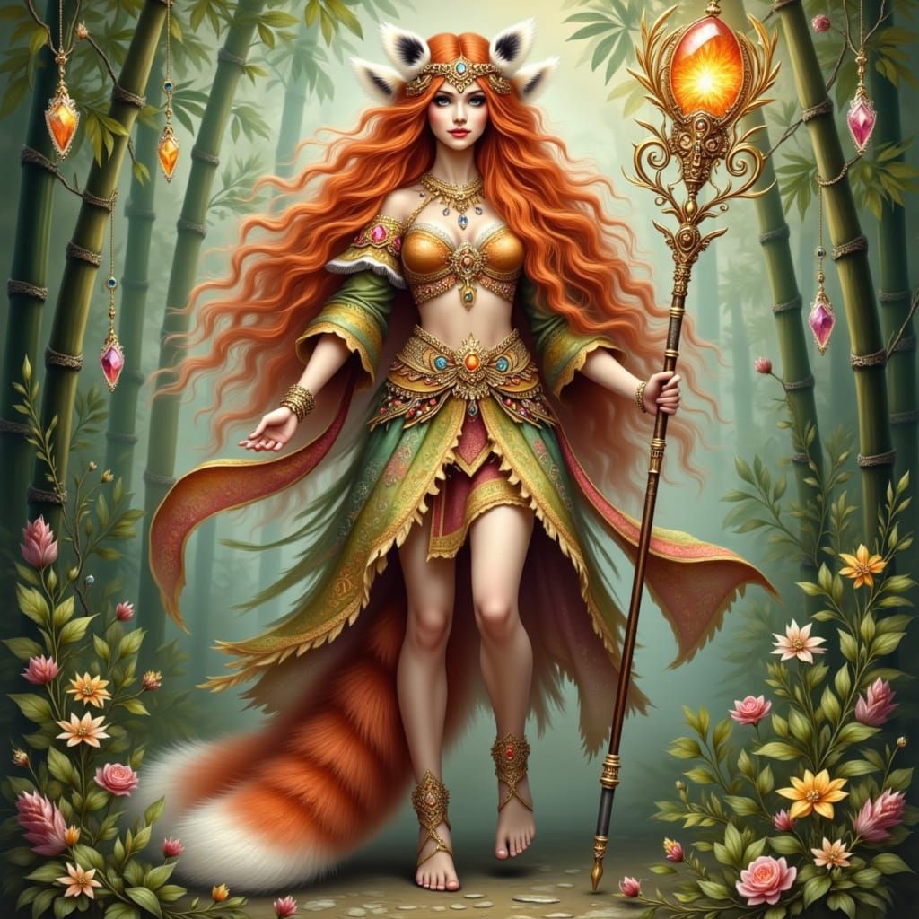 Red Panda Druid in Magical Forest, Sunstone Headdress
