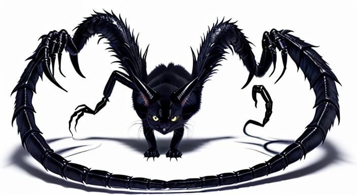 Hyperrealistic Demon Cat with Scorpion Tail and Wings