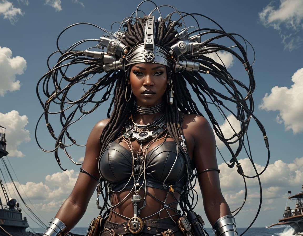 Cyberpunk Woman on Futuristic Pirate Ship