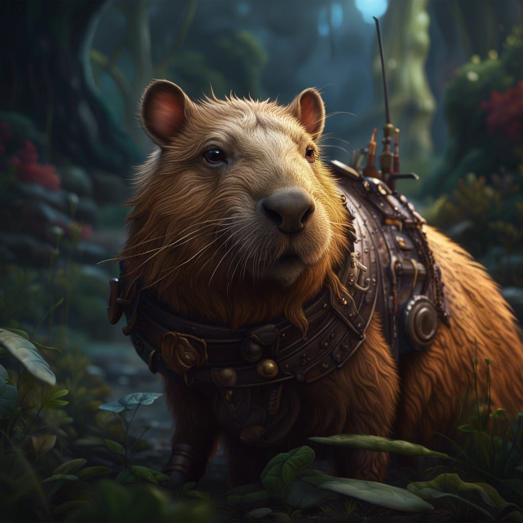 Dog on Capybara: Detailed Matte Painting