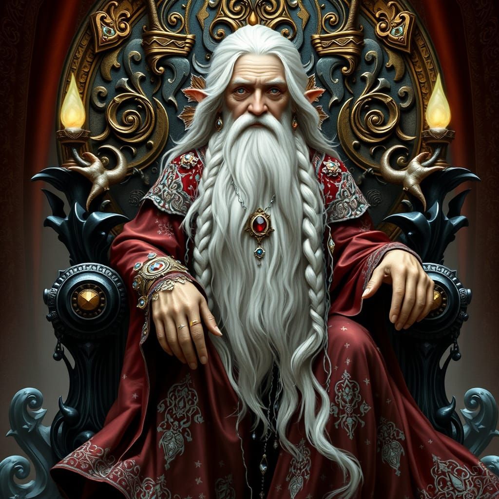 Dwarf Queen on Obsidian Throne in Art Nouveau Style