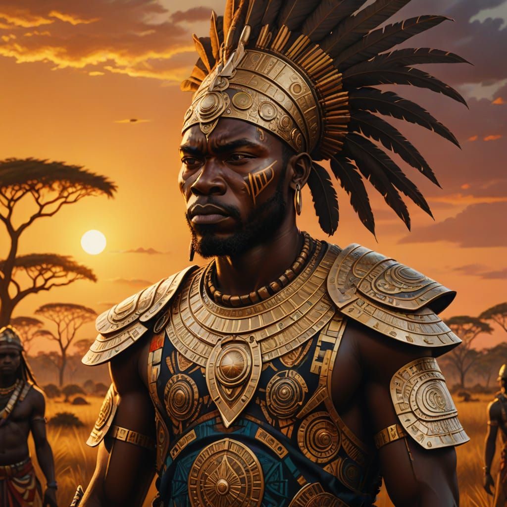 Legendary African Warrior in Vibrant Oil Painting