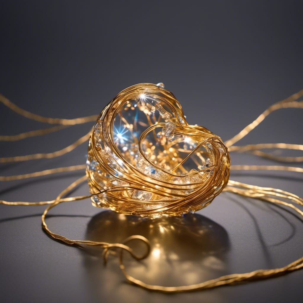Galactic Glass Heart Wrapped in Gold Wire