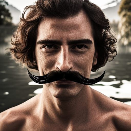 Detailed Hyperrealistic Mustache Portrait in Surreal Style