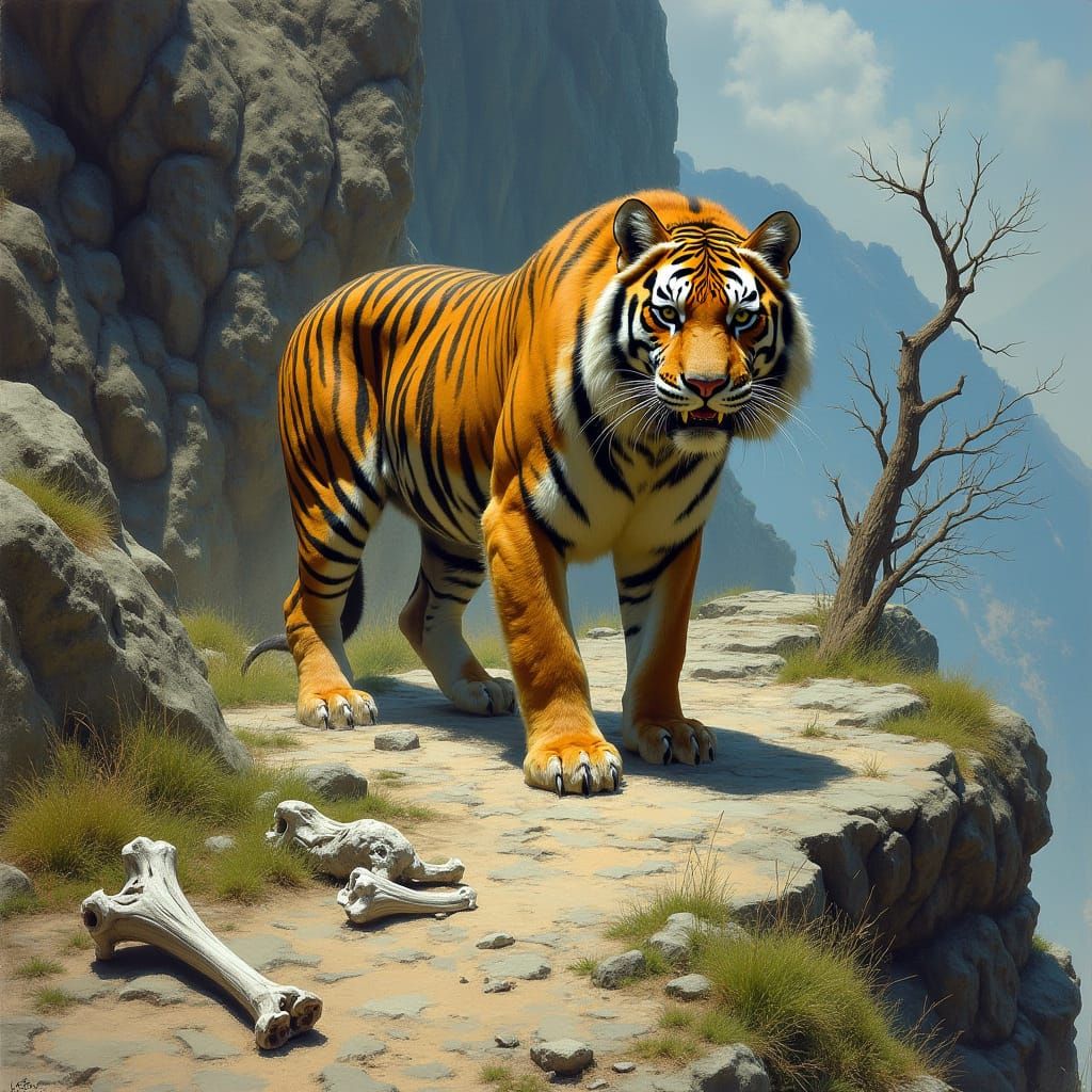 Majestic Sabretooth Tiger in Dramatic Rocky Landscape