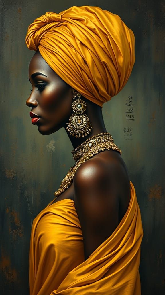 Elegant African Goddess in Oil Painting Style