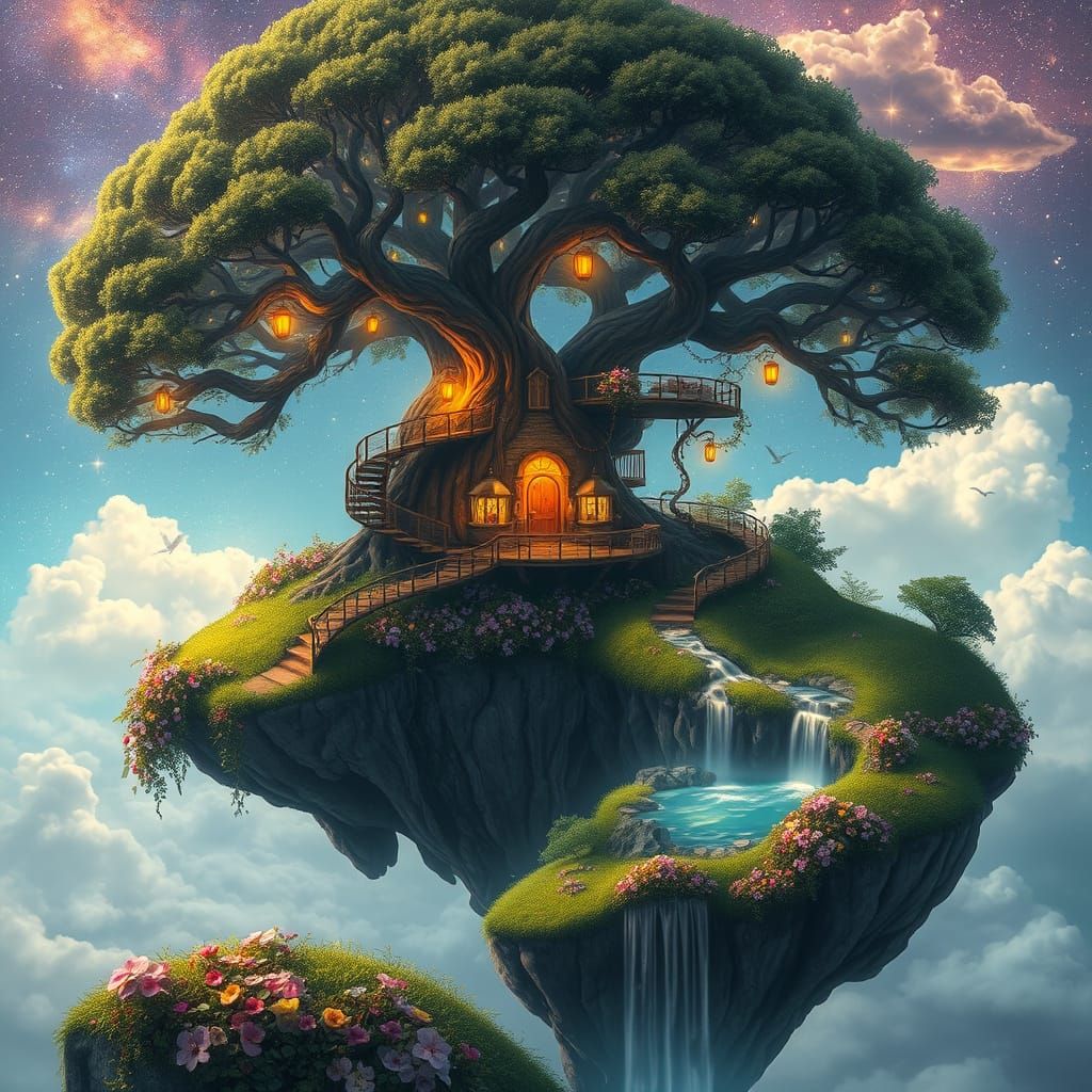 Dreamy Floating Oasis with Majestic Treehouse