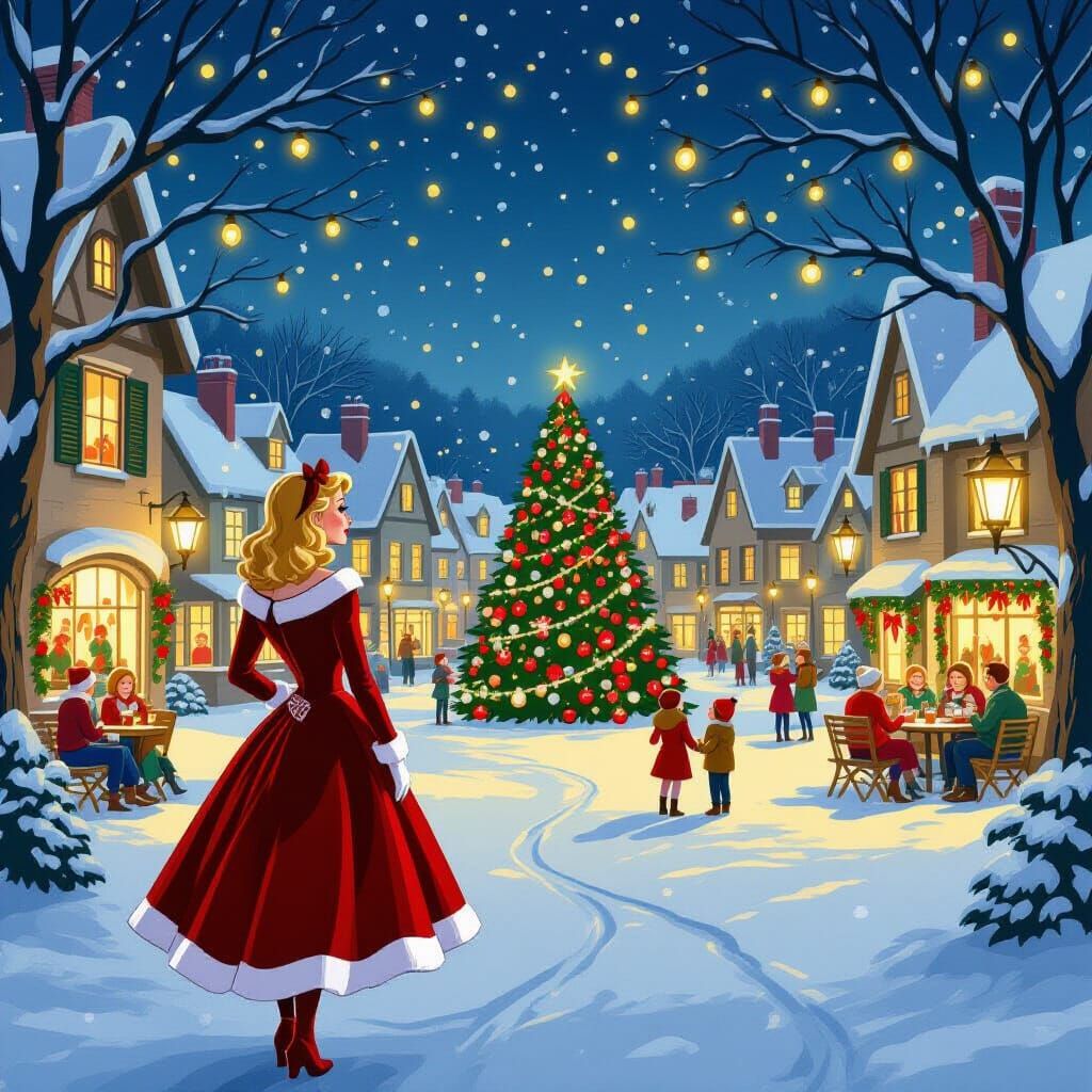 Sabrina Spellman in Christmas Village, Vintage Poster