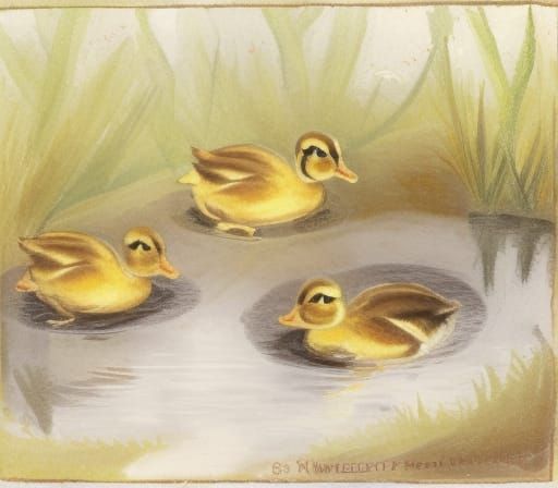 Ducklings on a Frog Pond
