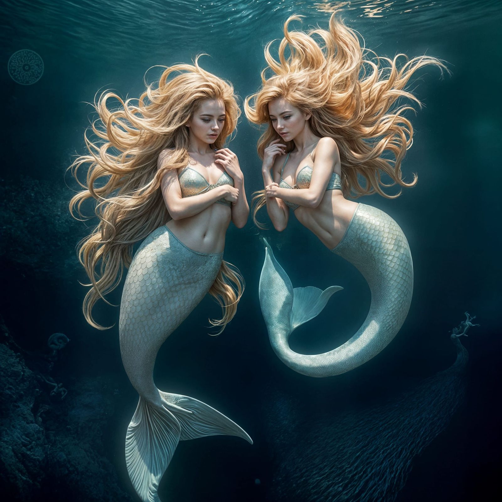 Surreal Hyperrealistic Mermaids Swim in Yin and Yang Harmony