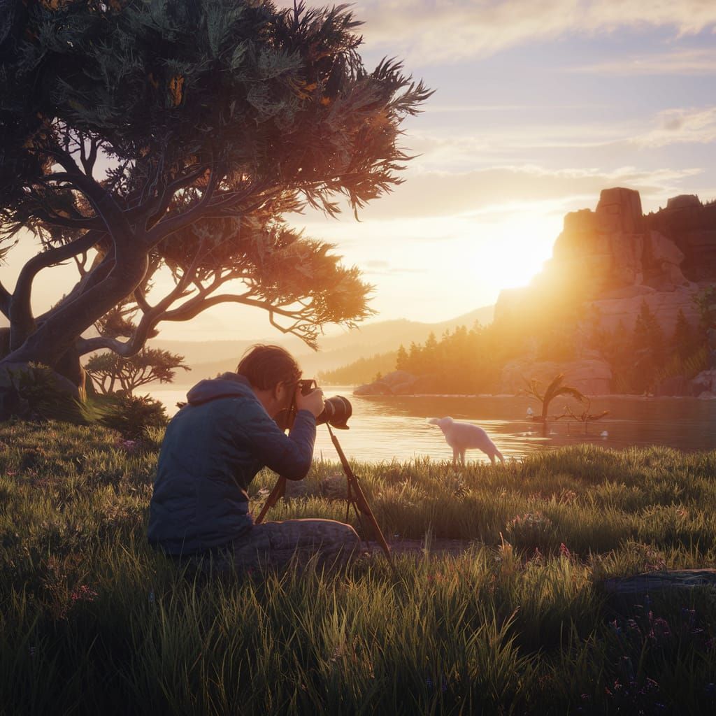 Photographer at Work in Stunning Landscape at Sunset