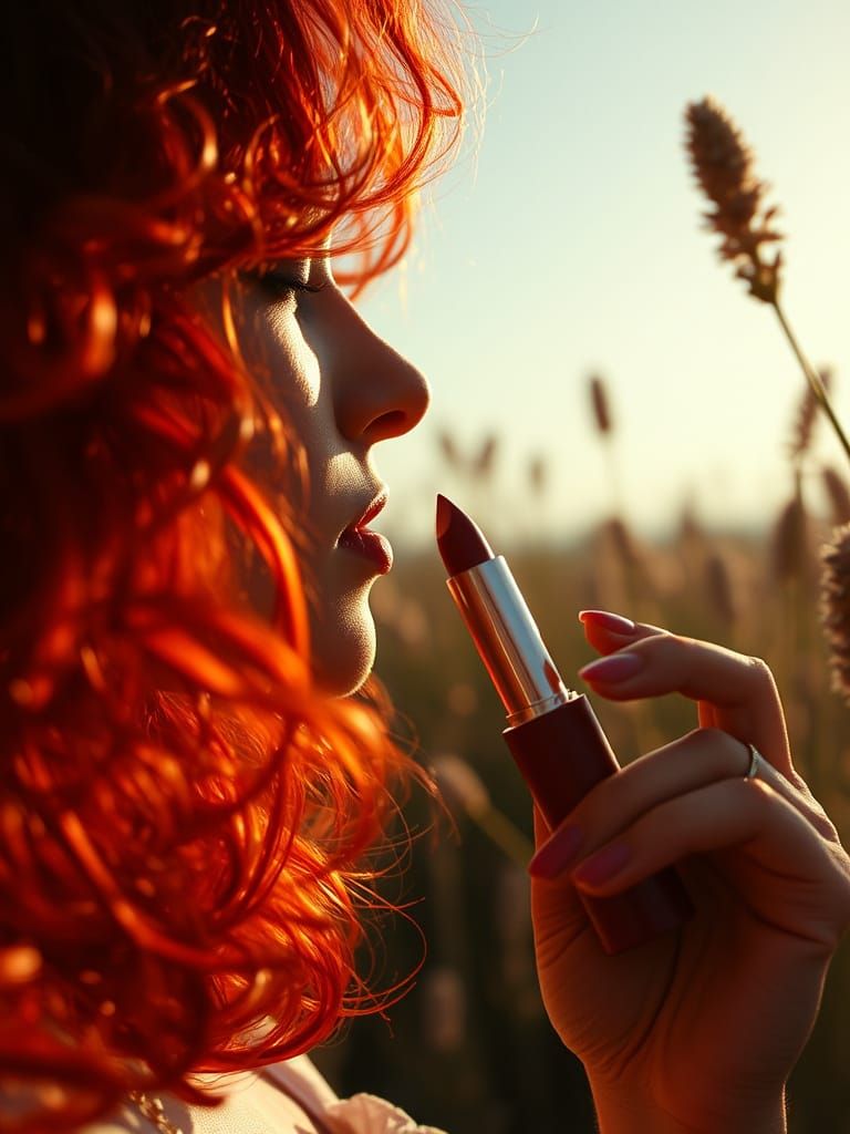 Vibrant Redhead with Blade Lipstick in Summer Haze