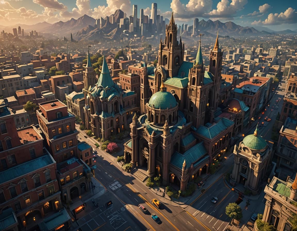 Fantastical Cityscape in Deep Color, Matte Painting