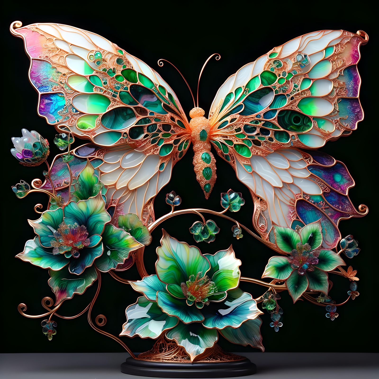Iridescent Butterfly Porcelain and Resin Sculpture