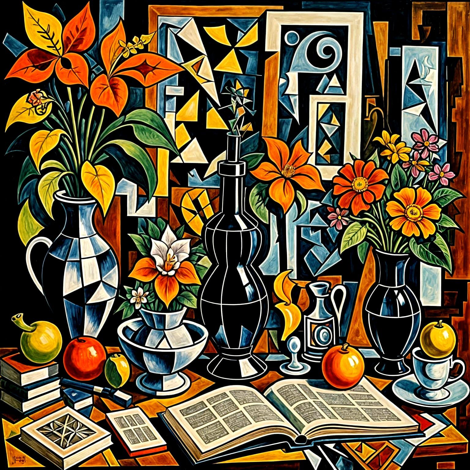 Cubist Still Life in Psychedelic Goth Style