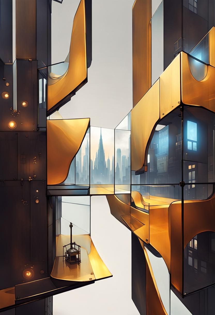 Futuristic Steampunk City in Glass Cube