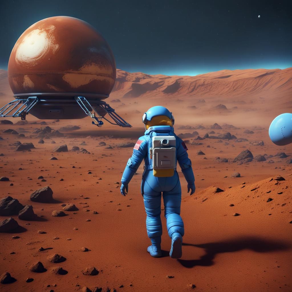 Astronaut on Mars with Rubber Ducky Flag