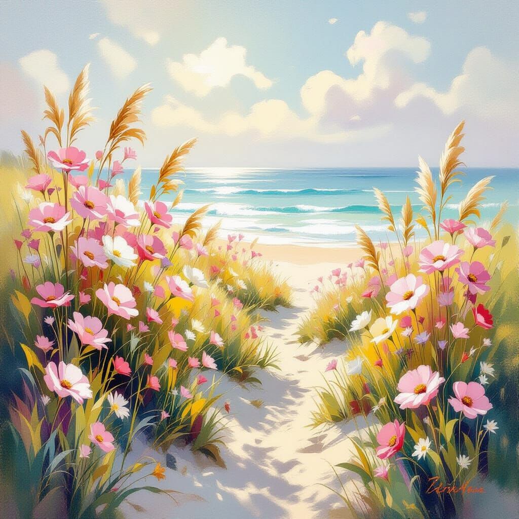 Impressionist Rococo Meadow with Ocean View