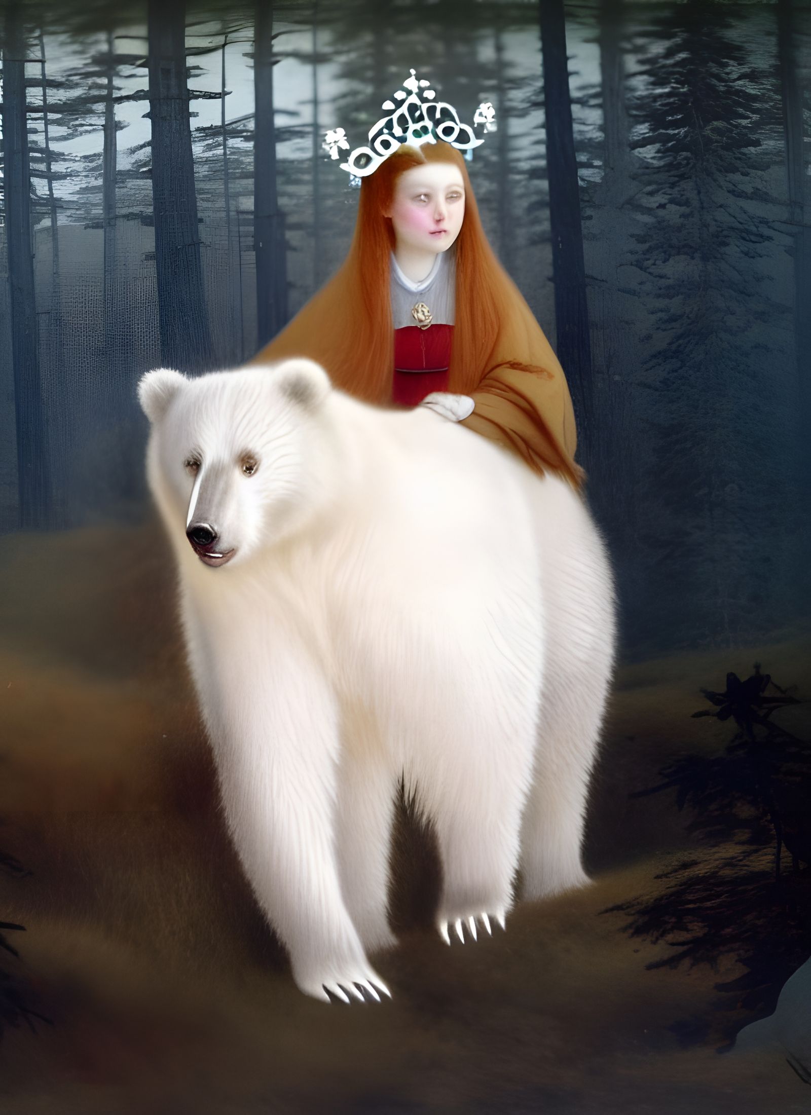 Princess on White Bear in Maximalist Pรขte de Verre Style