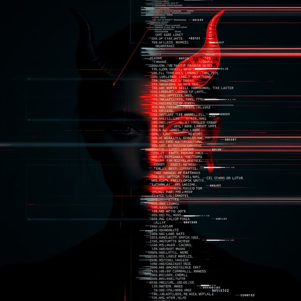 Double Exposure: Woman and Devil in Glitch Art