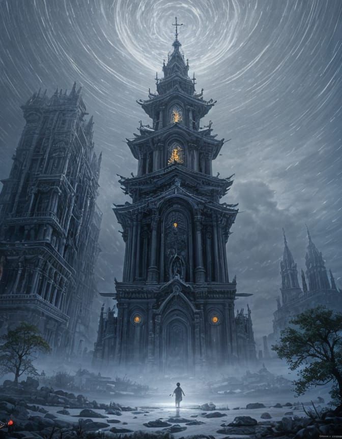 Moonlit Warrior in Ethereal Fantasy Temple