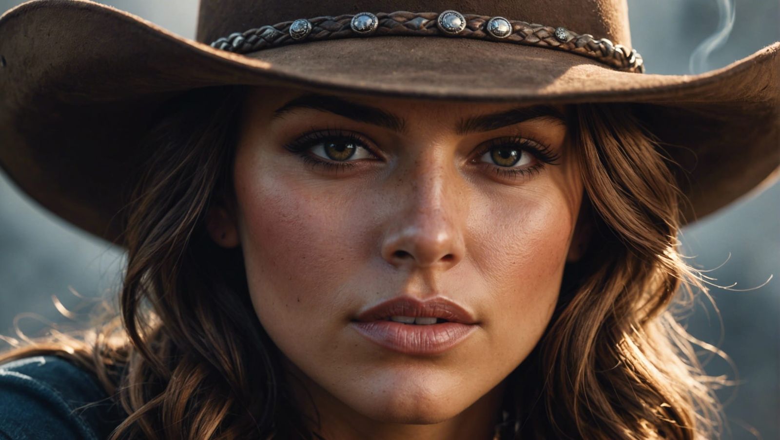 Fierce Cowgirl with Cigar: Hyperrealistic Close-Up