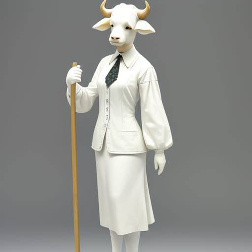 Anthropomorphic Cow-Woman in 1920s Style