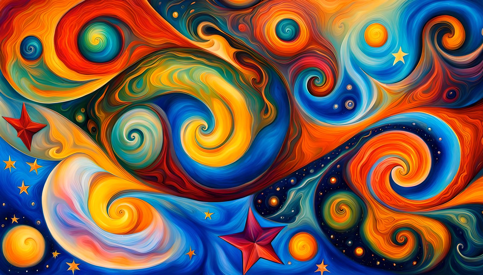 Cosmic Star Dance in Impasto Oil Painting