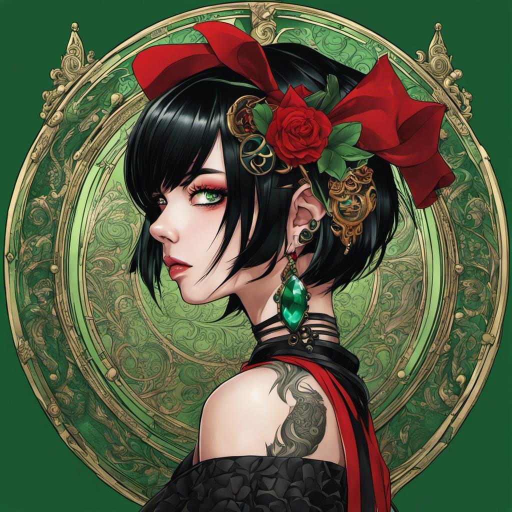 Anime Portrait: Raver Goth Girl in Manga Style