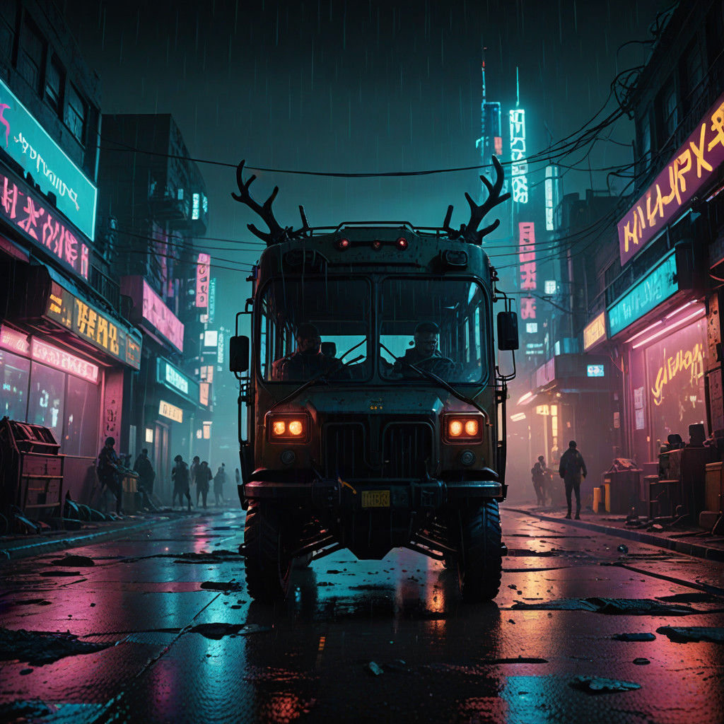 Cyberpunk Santa Crash in Neon Dystopia