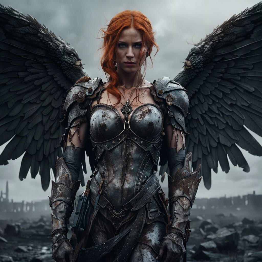 Wounded Angel on Icy Battlefield, Digital Art