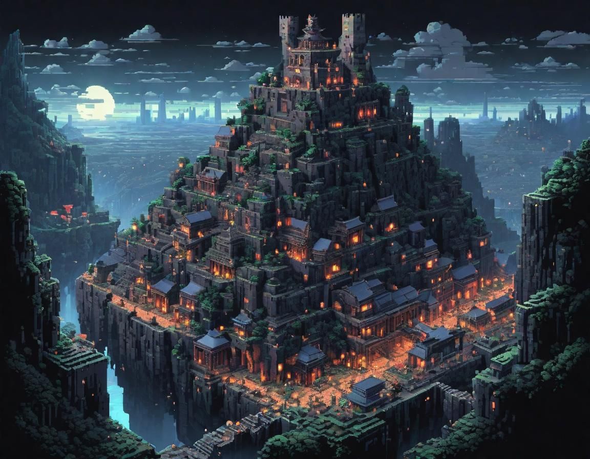 Isometric Pixel Art of an Ancient Ruined City