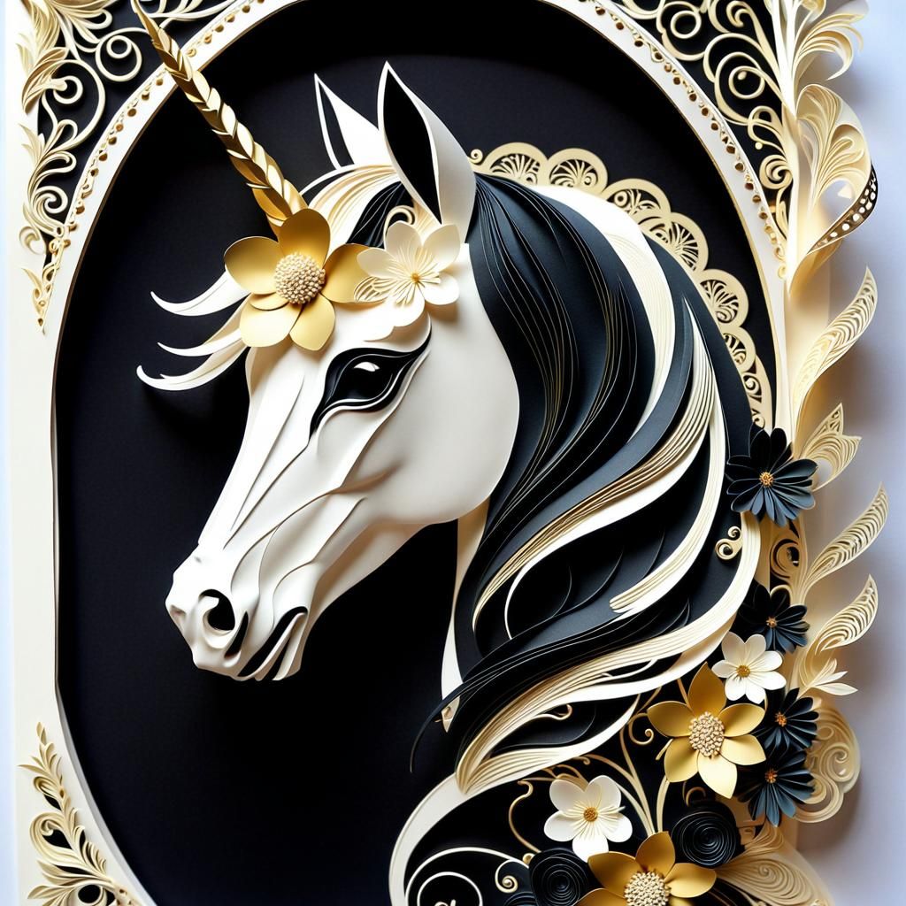 Kirigami Unicorn Sculpture with Paper Flowers