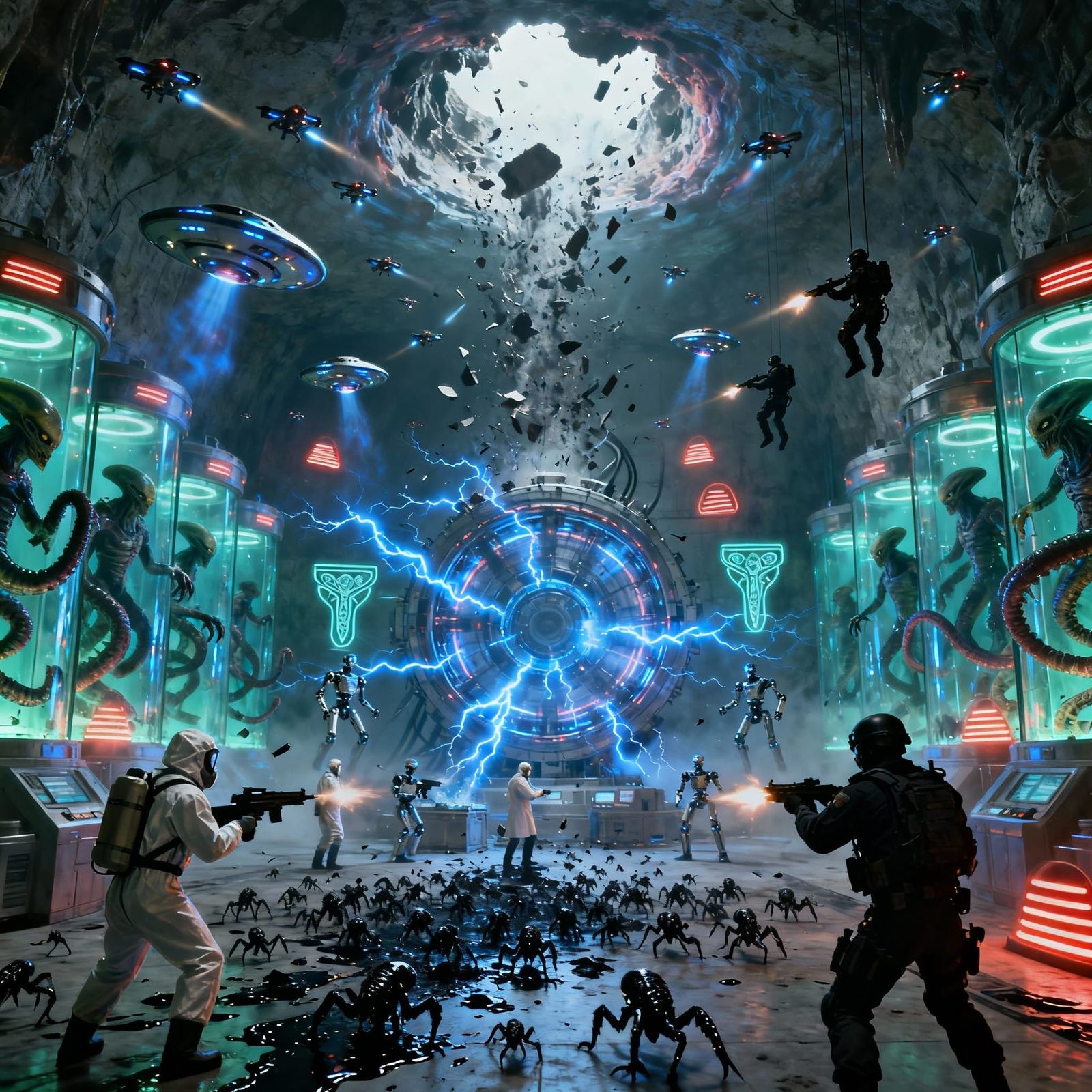 Alien Hybrids and UFOs in Subterranean Base